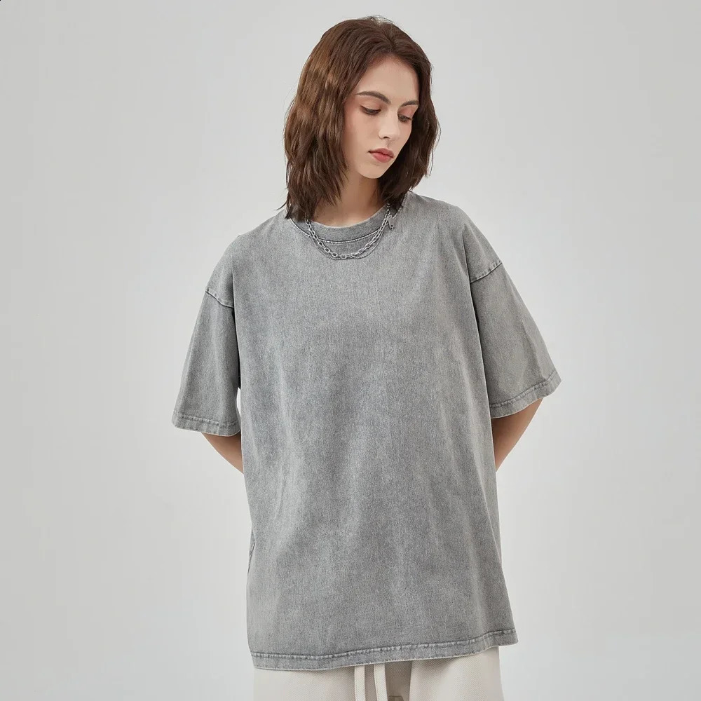 Plus Size Thick Heavy Womens Washed Vintage T-Shirt Summer Casual T Shirts Short Sleeve Loose Crewneck Cotton Tops for Women Men 260415BJ
