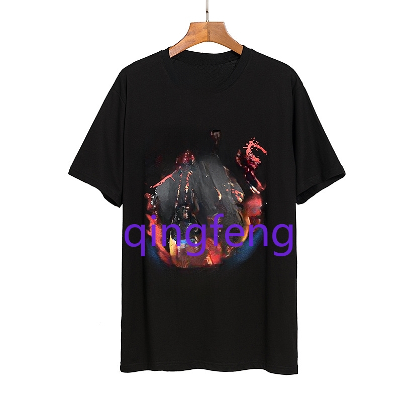 European and American fashion trend short sleeved cotton T-shirt, smiling double-sided 999 graffiti printed round neck T-shirt, white basic top-image-1101893802