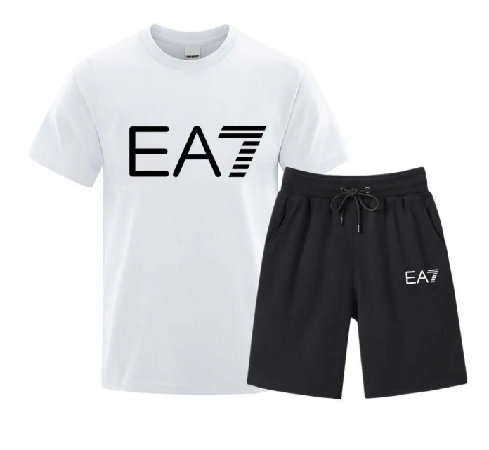 Mens Tracksuits New Summer Mens Cotton sports TshirtCasual Shorts Two Piece Set Fashion EA7 pants Mens TShirtsPullover casual Printed Sports running