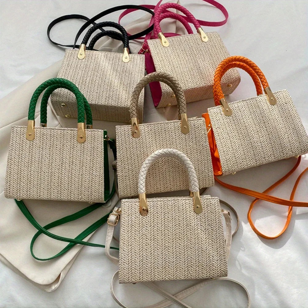 Fashionable Minimalist Woven Handbag Solid Color Straw Weaving Crossbody Bag Versatile Casual Small Square 260416BANJIA