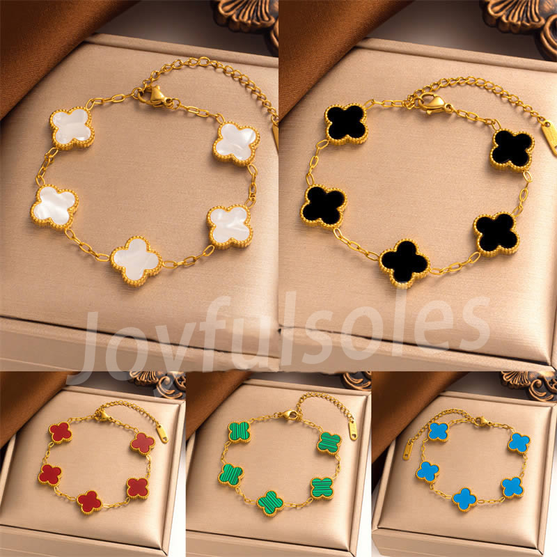 Free Shipping Luxury Chian Designers Flower Bracelets 18K Gold Plated 5 Motifs Clover Onyx Mother of Pearl Tiger Eye Shell Bangle Jewelry Gift for W