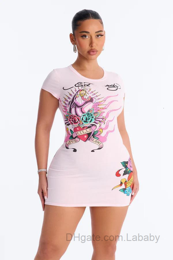 Summer Fashion Sexy T-shirt Designer Dress Hot Girl Bodycon Mini Skirt Digital Printed Casual Dresses For Woman