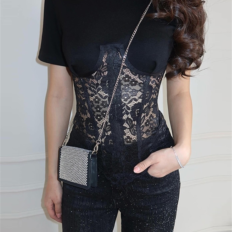Lace Patchwork Tops Women Sexy See Through O-neck Short Sleeve Solid Slim T-shirt Female 2026 Spring Summer Fashion Lady Shirts 260415BJ