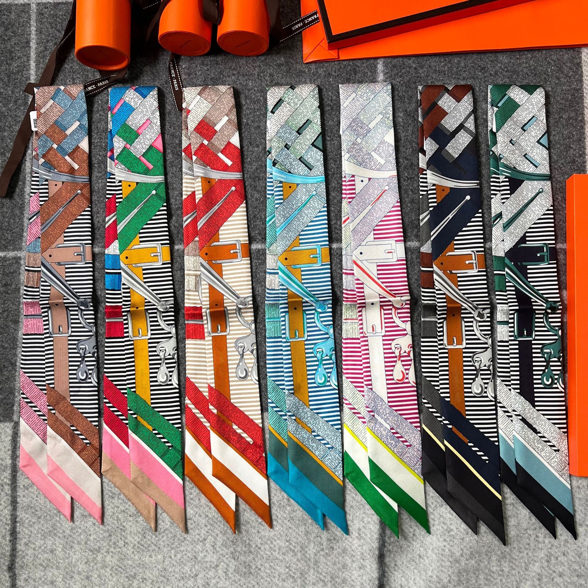 H designer Silk scarf hair band Ma Jia Lock Ring Shirt 2025 H Brand Summer New Model Twill Pure Silk Decorative Small Ribbon for Bag Decoration High
