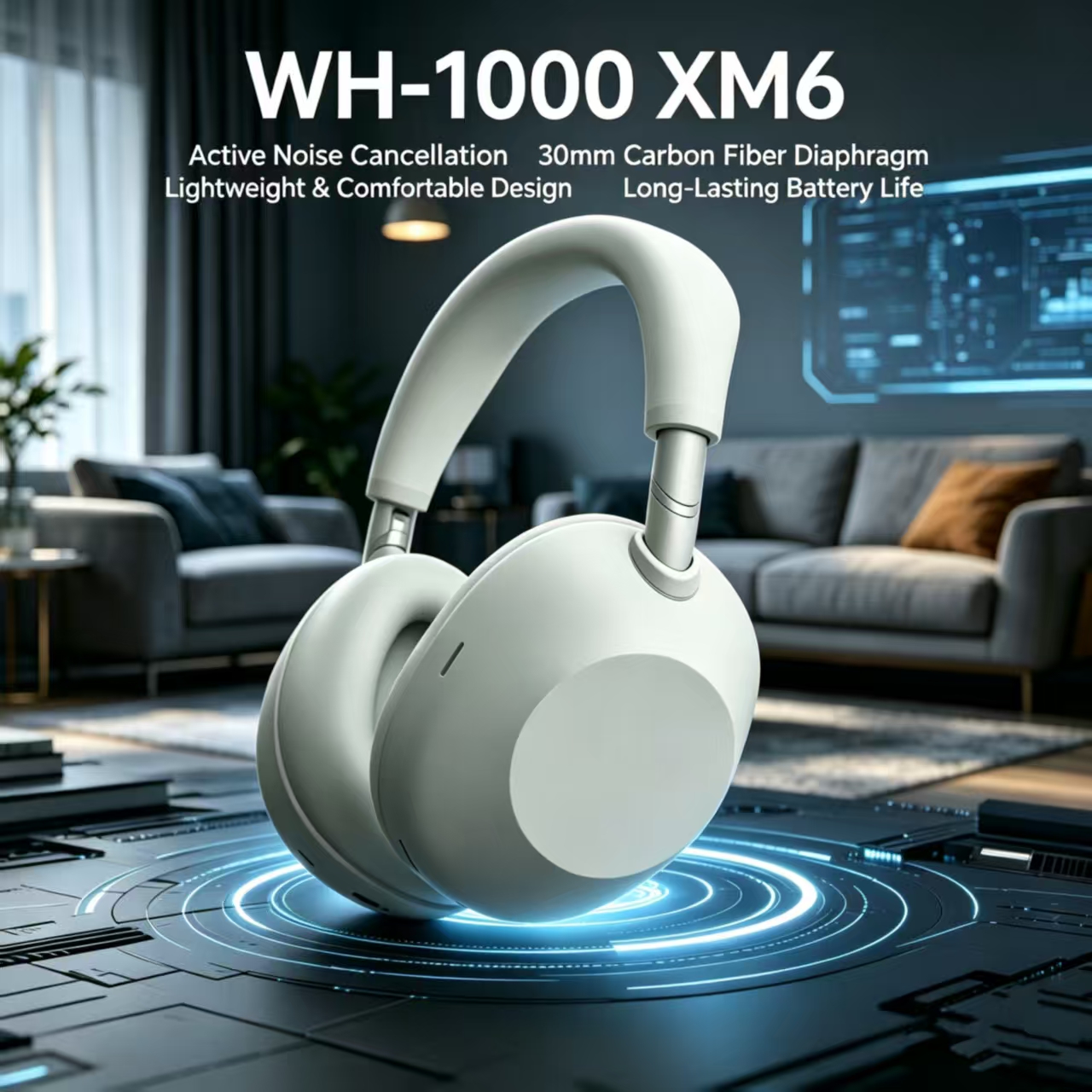 WH-1000XM6 Wireless Headphones, Bluetooth Headphones, Over-ear Headphones, with Microphone, 9D Stereo Sound, High-Quality Headphones-image-1090688293