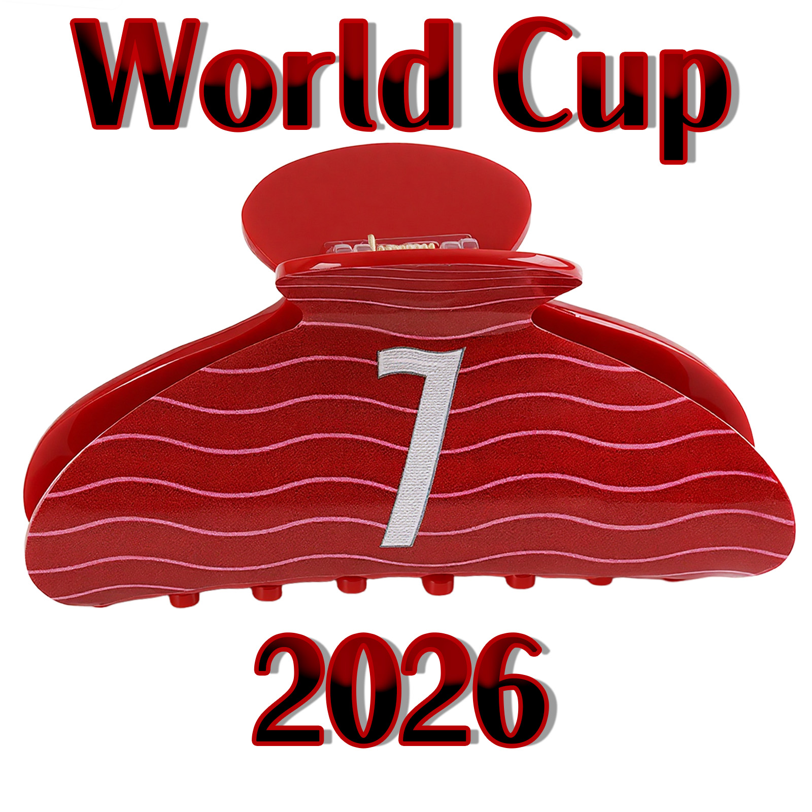 Red Large Acrylic Hair Claw Clip Featuring Jersey Style #7 for World Cup Fans,Jersey Style Hair clamps-image-1101614687