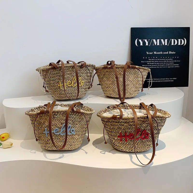 High Quality Women Straw Handbags Fashion Ladies Shoulder Messenger Bags Casual Female Big Weave Beach Tote for 260416BANJIA