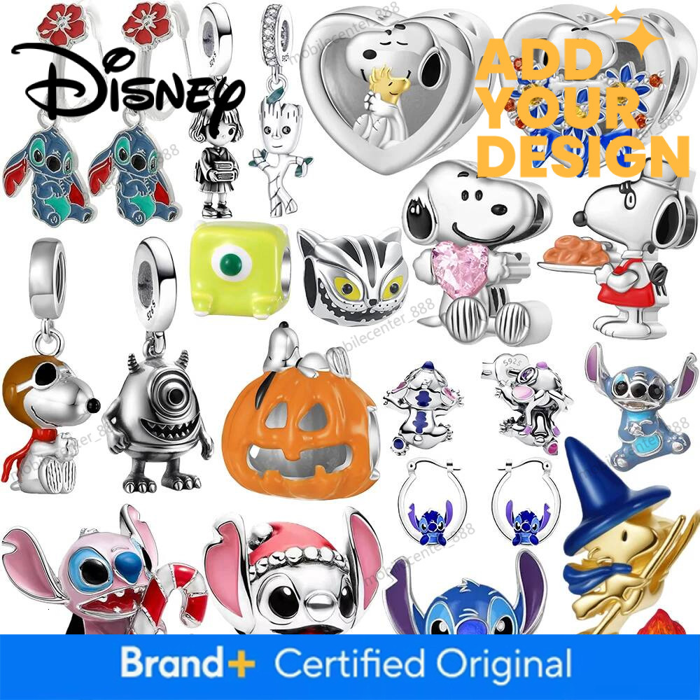 Designer Disney Snoopy Npeanuts Charlie Brown Stitch 925 Silver Charm Dangle Fit Bracelet Bangle Necklace Diy Women Girl Jewelry Gift Luxury