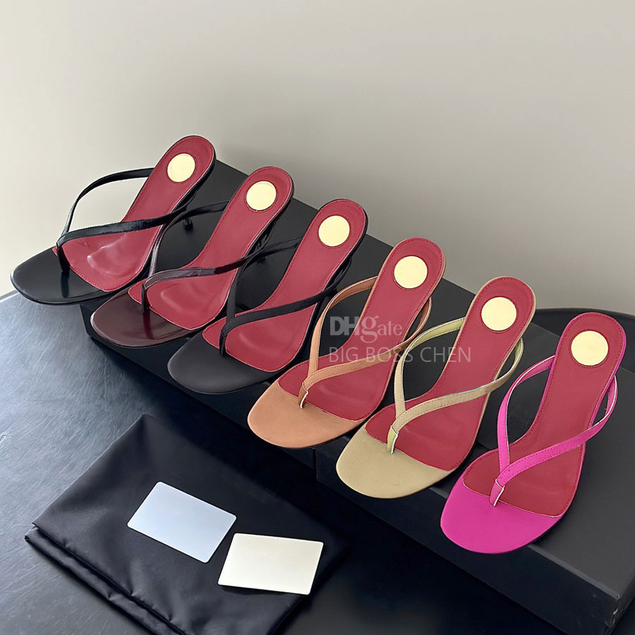 Top quality Real leather Simple Minimalism women's Flip-flops mules Slippers High heels Sandals open toes Luxury designer heels office Holiday