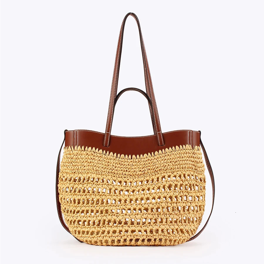 Womens Woven Tote Bag Large Capacity Straw Beach Handbag Simple Hollow Out Shoulder Bags for Summer Daily Casual Bali Travel 260416BANJIA