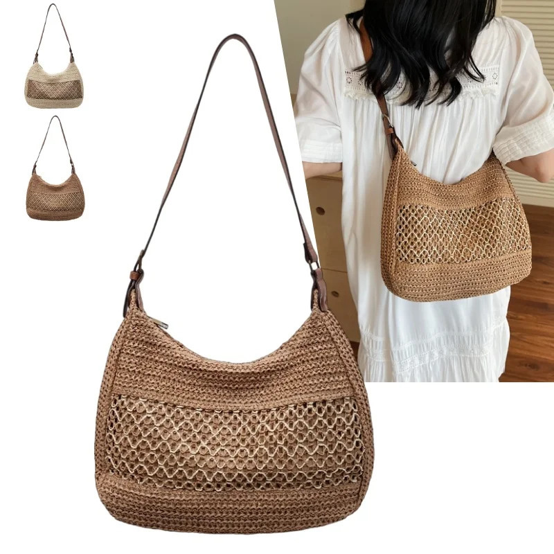 Straw Tote Bag Large Capacity Handmade Woven Rattan Summer Beach Shoulder for Women Travel Casual Crossbody Underarm 2026 260416BANJIA