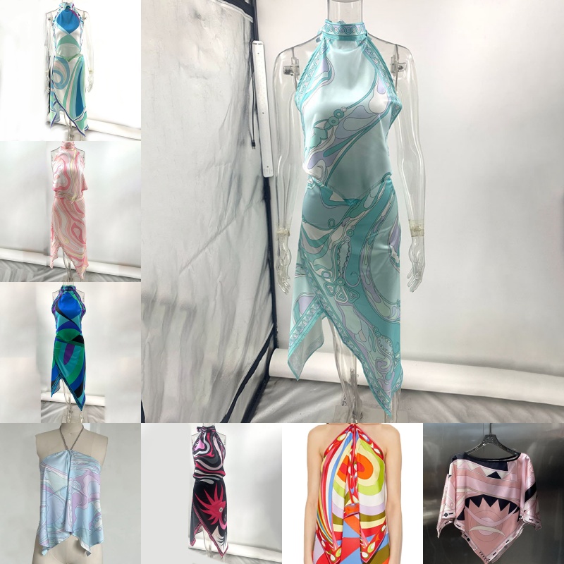 Labirinto Colorblock Halter Gilet Jupe Robe Tenue Femmes Sexy Voir À Travers Robe En Maille Vacances D'été Plage Yacht Resort Porter Cape Top