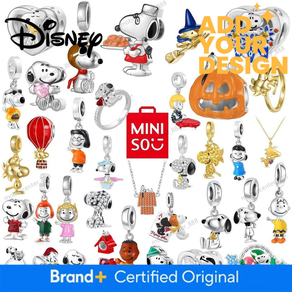 Designer Disney Hot Sell MINISO PEANUTS Snoopy Pendant Beads Ring Necklace Waiter Snoopy 925 Silver Chamrs Christmas Halloween 2025 Kids Gifts Luxur