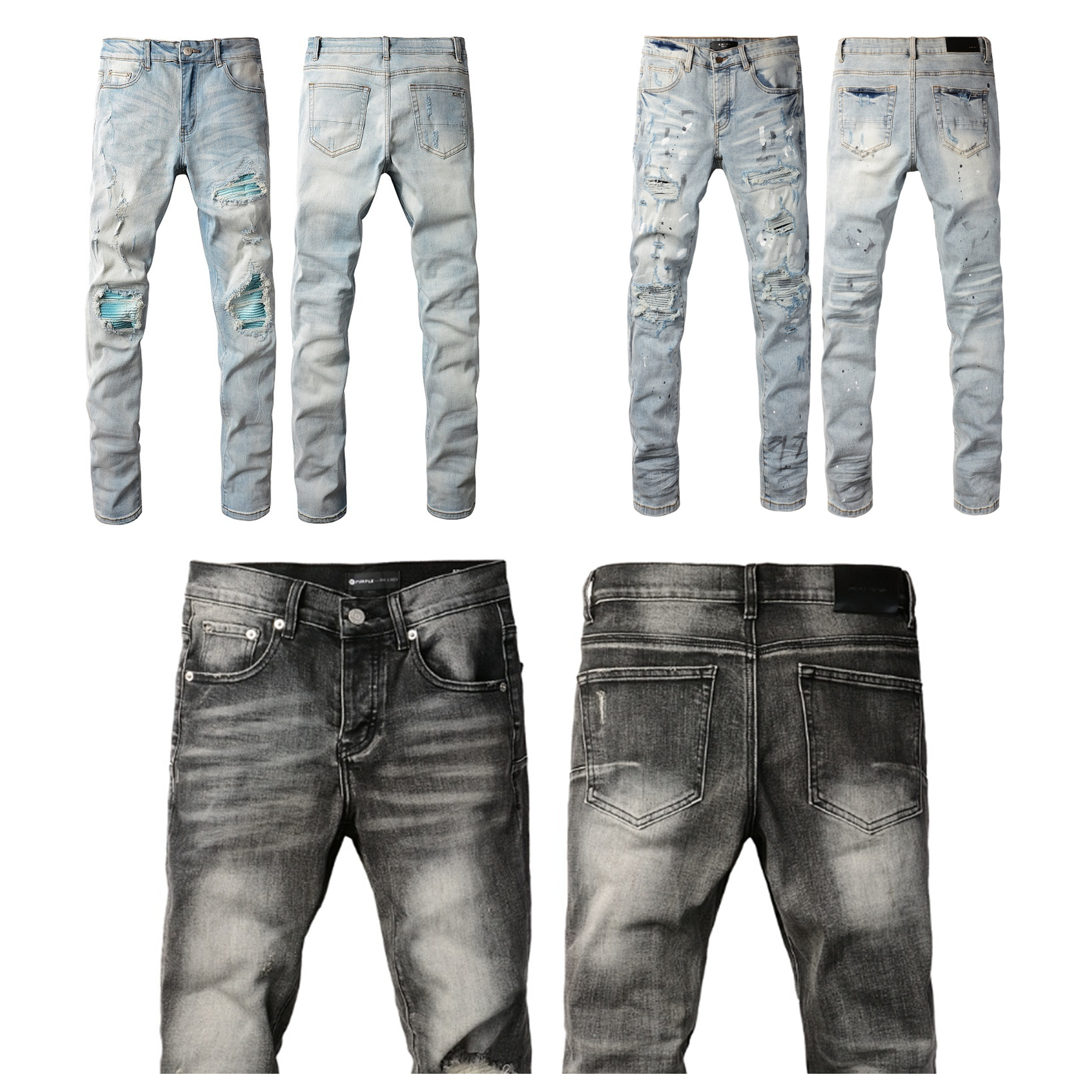 2026-66 Jeans de mode classique pour hommes, pantalons de vélo déchirés, jeans de moto coupe slim, jeans pour hommes