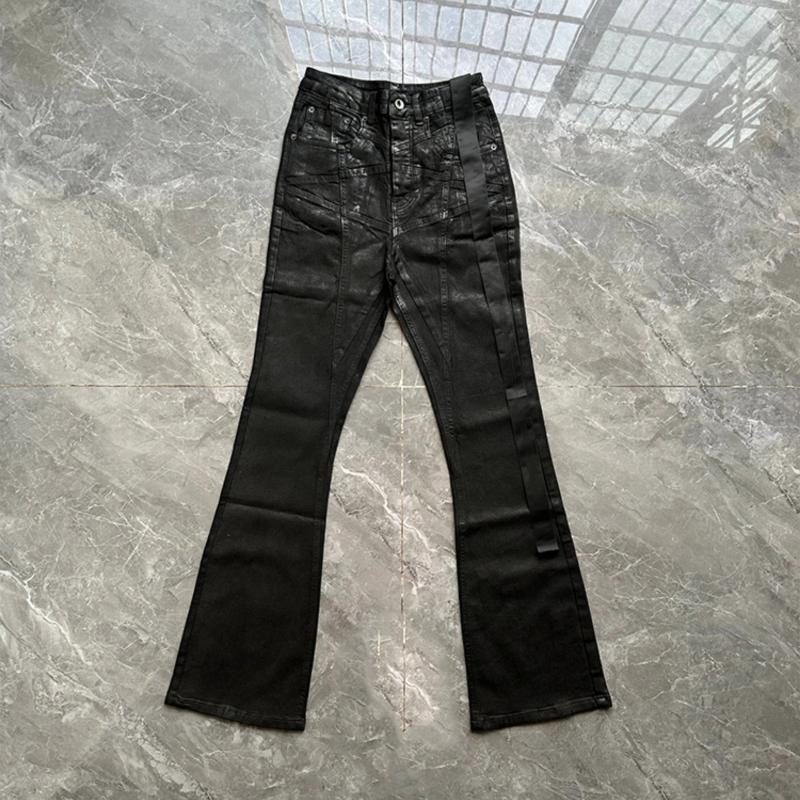 Men's Jeans Good Quality Spring Autumn Wax Coating Vintage Punk Bootcut Man High Street Casual Elastic Slim Fit