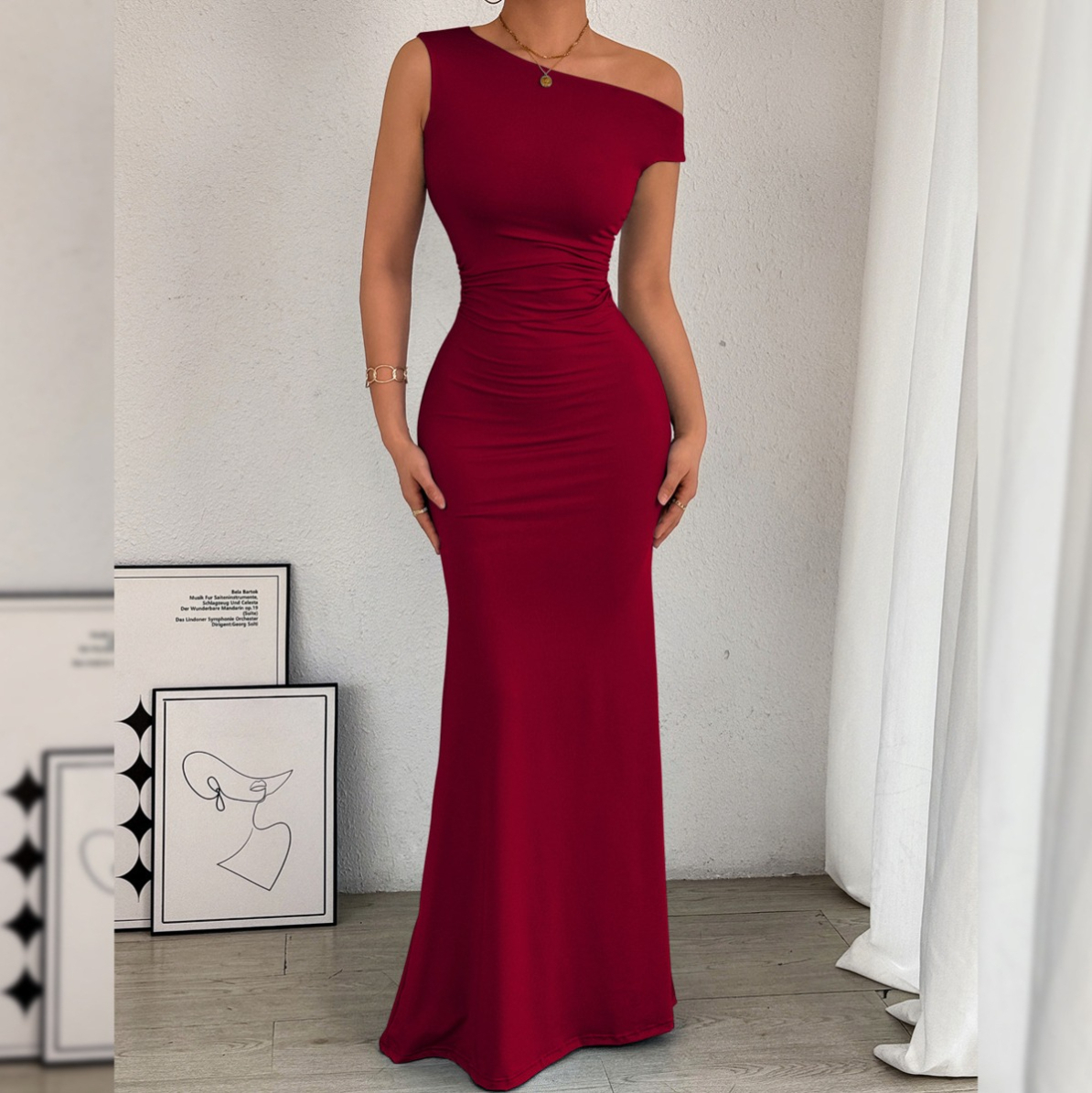 a230 Vente chaude hors épaule décolleté taille plissée sans manches robe sexy nouveau