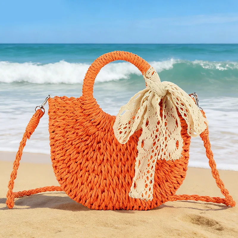 Large Capacity Women Summer Hollow Out Crossbody Shoulder Bag Handwoven Straw Rattan HalfMoon Beach Handbag 260416BANJIA