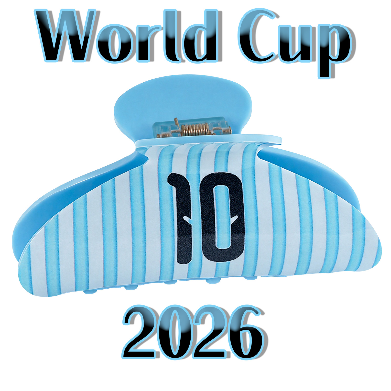 Light Blue Large Acrylic Hair Claw Clip Featuring Jersey Style #10 for World Cup Fans,Jersey Style Hair clamps-image-1101590533