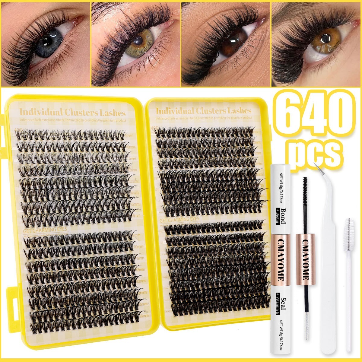 DIY Individual Eyelashes Fluffy Wispy Lash Clusters D Curled DIY Eyelash Extension Kit with Lash Adhesive Tweezer Strong Hold DIY Segmented Lashe-image-1102094827