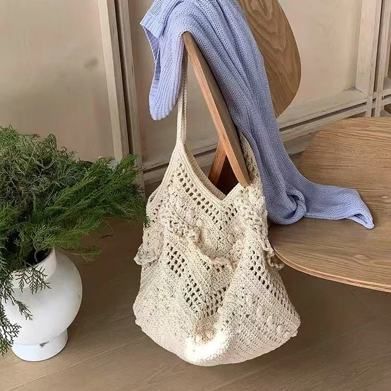 Hylhexyr Womens Shoulder Bag Large Capacity Tote Hollowed Out Beach Vacation Woven Handbag Netbag 260416BANJIA