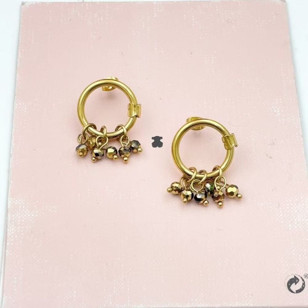 New Fashion Women Men Silver Gold Stainless Steel Span Cartoon Animal Bear Letter White Black Drop Oil Stud Earrings Jewelry Gift-image-1101975027