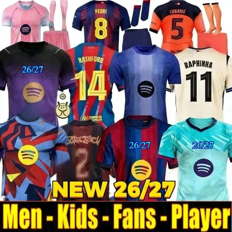 4xl Barcelone 2025 2026 27 LAMINE YAMAL Maillot de football de la Ligue espagnole kit enfants 25 26 RAPHINHA Futdol Club LEWANDOWSKI PEDRI GAVI M