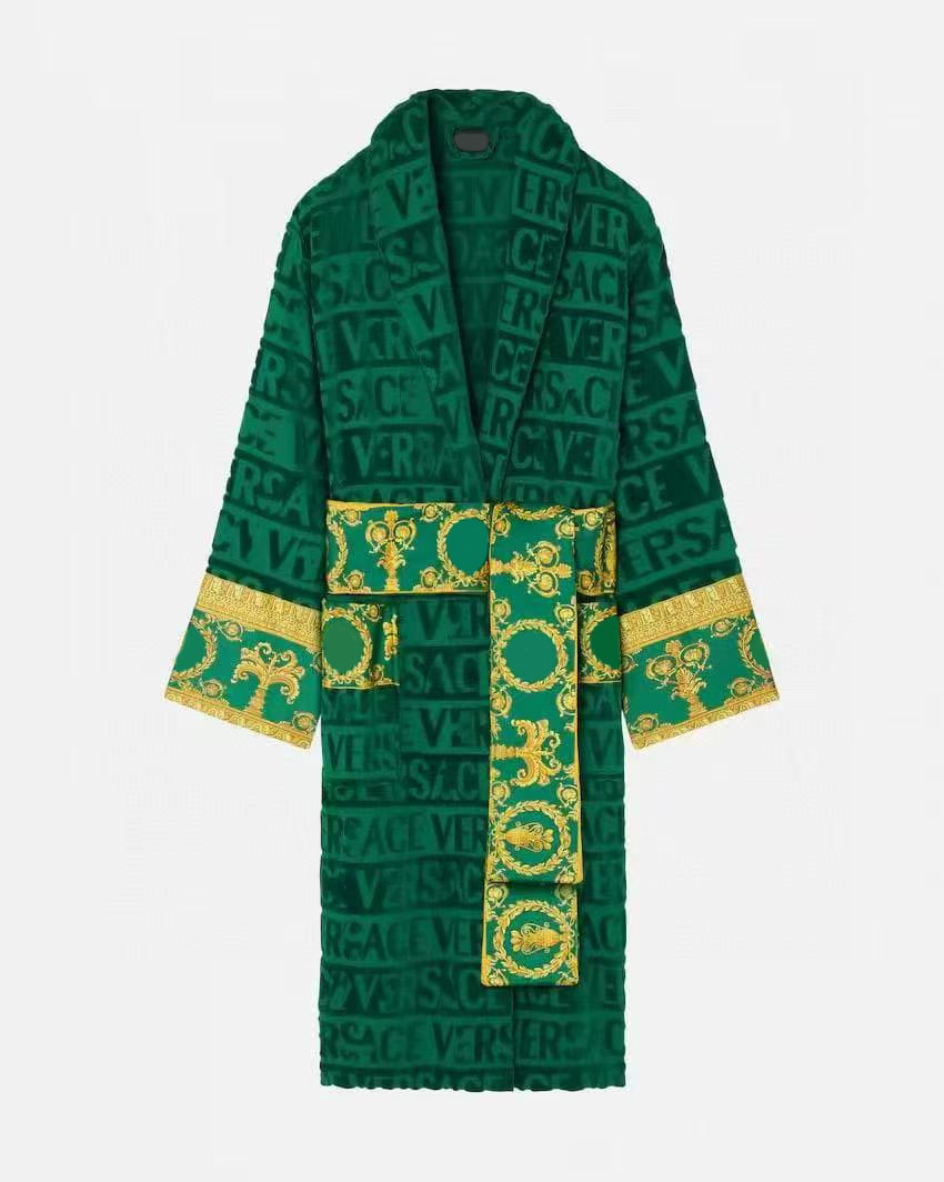 Veet Bathrobe Designer robe Baroque Fashion Pamas Mens Women Letter Jacquard Printing Print Sleeves Shawl Collar Pocket Belt 100% Cotton99