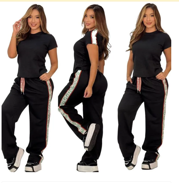 Brand Designer Women Tracksuits Joggers Elegant 2 Pieces Sets Outfit Sweatsuits 2026 Women spring short sleeve Pant joggingsuit