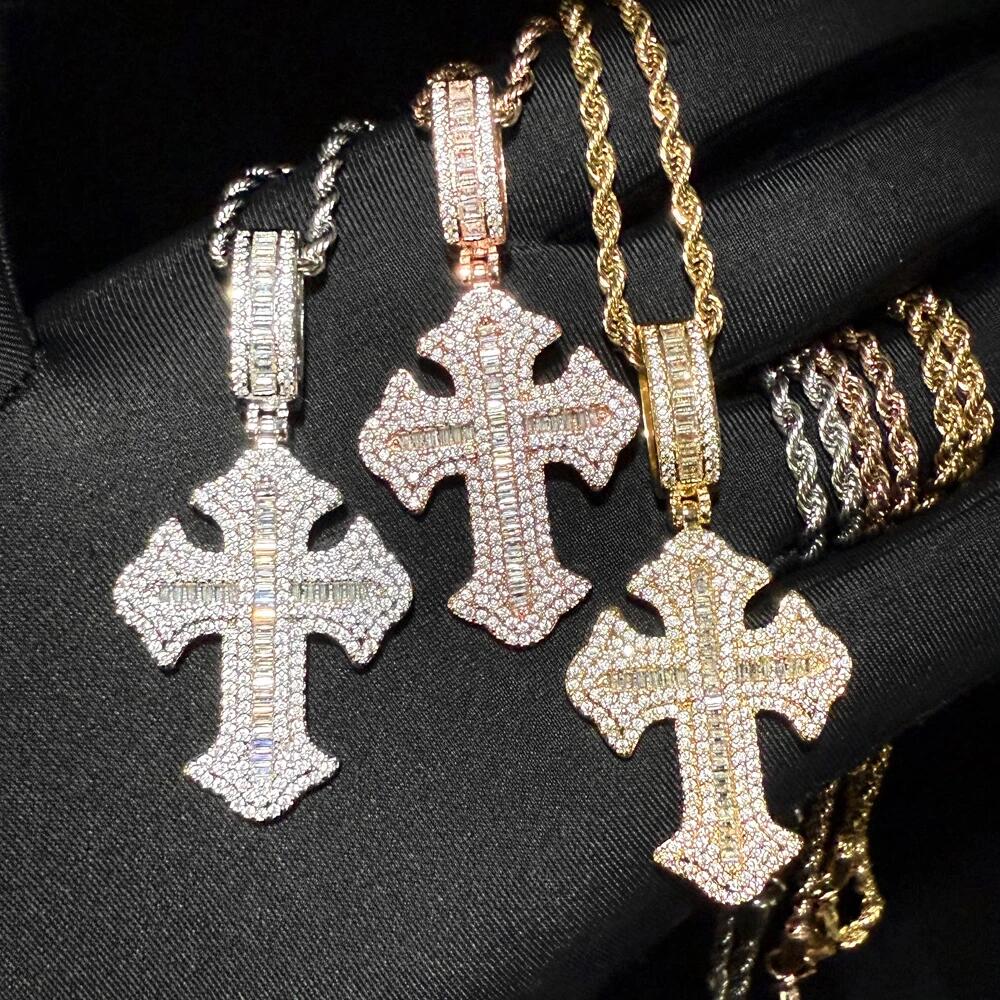 New Arrive Bling Cz Luxury Full Paved Cubic Zirconia Iced Out Cross Pendant Necklaces for Men Hip Hop Rock Jewelry Gifts
