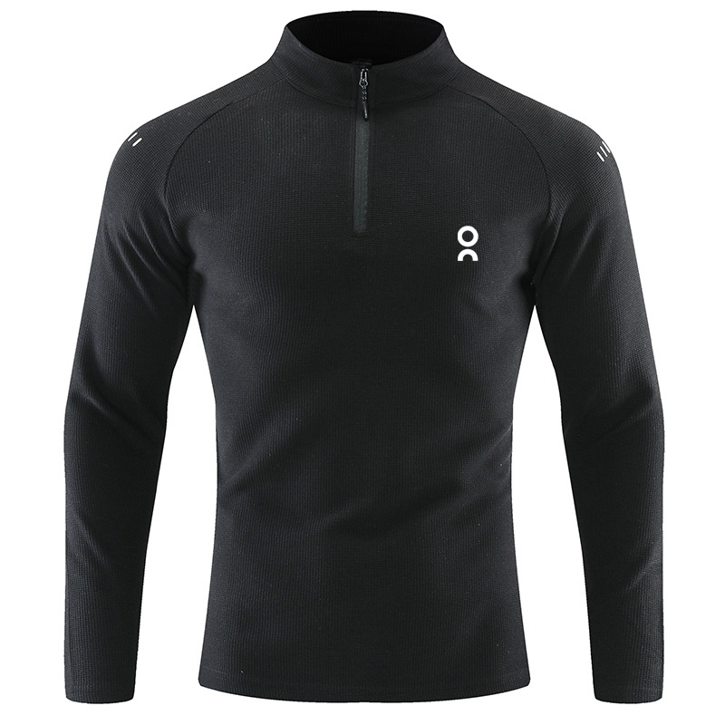 Half zip autumn and winter men's long sleeved T-shirt, men's breathable and elastic outdoor sports and leisure top