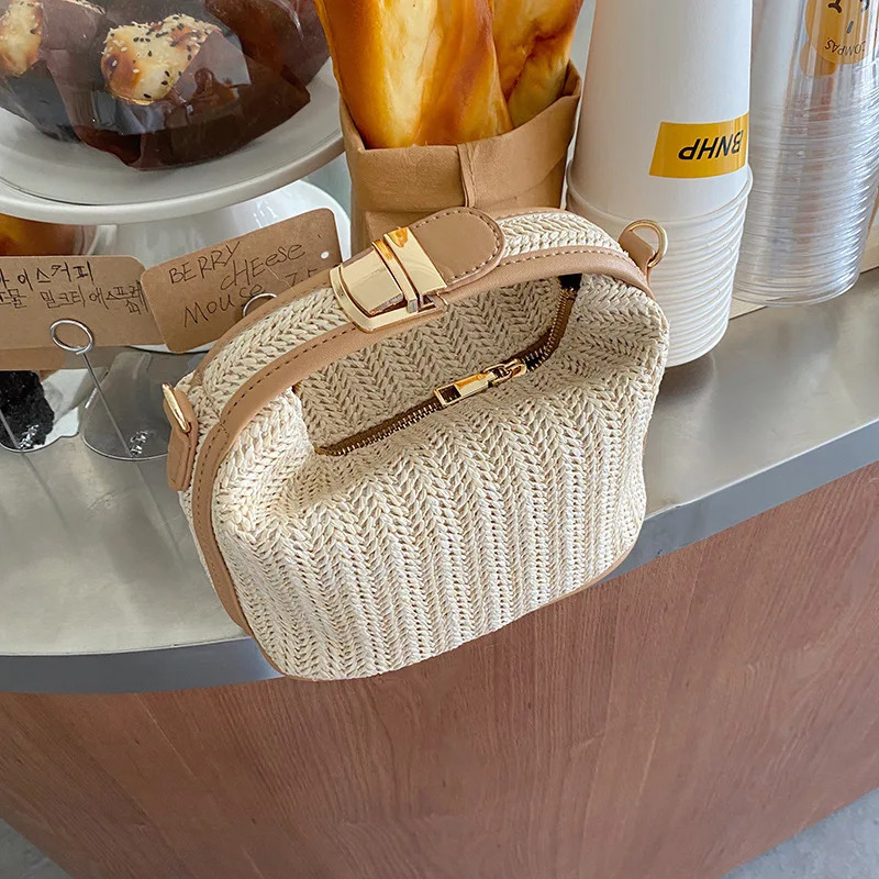 Yogodlns Summer Small Straw Handbag Trendy Shoulder Bag Woven Bucket Crossbody Casual Seaside Beach Gilrs Handle Tote 260416BANJIA