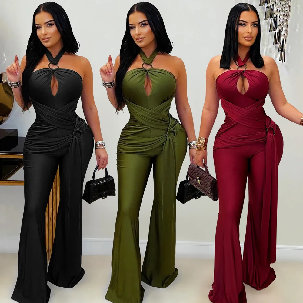 Womens Jumpsuit Sexy High Quality Slim Fit Halter Romper for Woman Birthday Party Club One Pieces Long Pants Overalls Elegaht 260416BJ