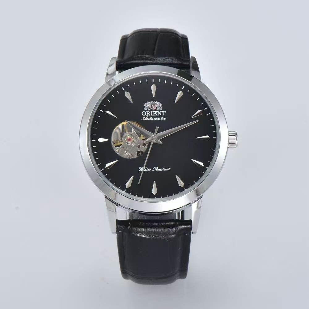 Men's Sports Mechanical Watch, Ultra-Thin, Skeletonized Transparent Case Back, Water-Resistant, Leather Strap Iced Out Watch