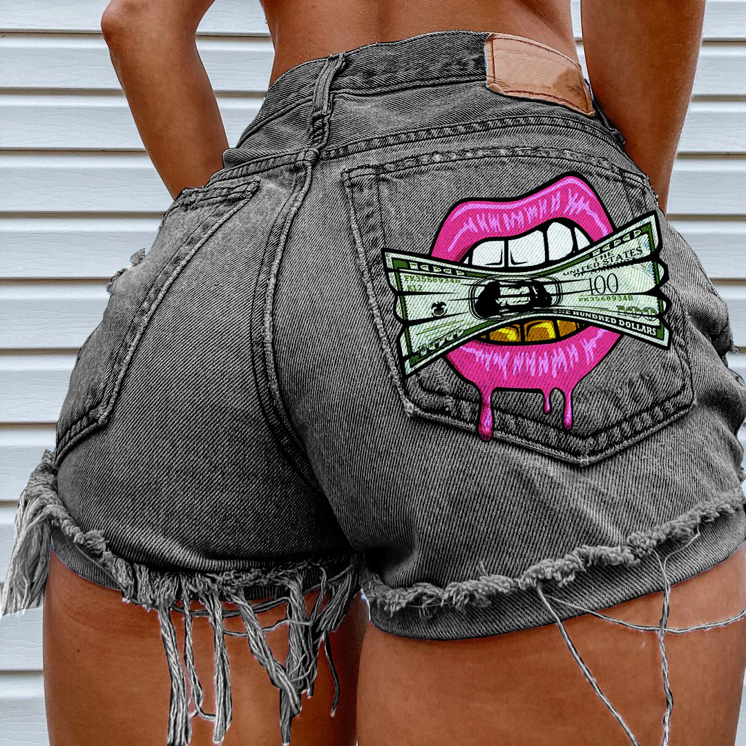 2593 Womens Summer New Fashion Printed Ripped Ultra-Short Denim Shorts 250828