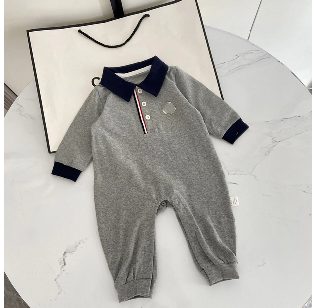 Barboteuse de marque à rayures pour bébé, combinaisons à manches longues pour enfants, combinaisons à revers pour tout-petits, barboteuse en coto