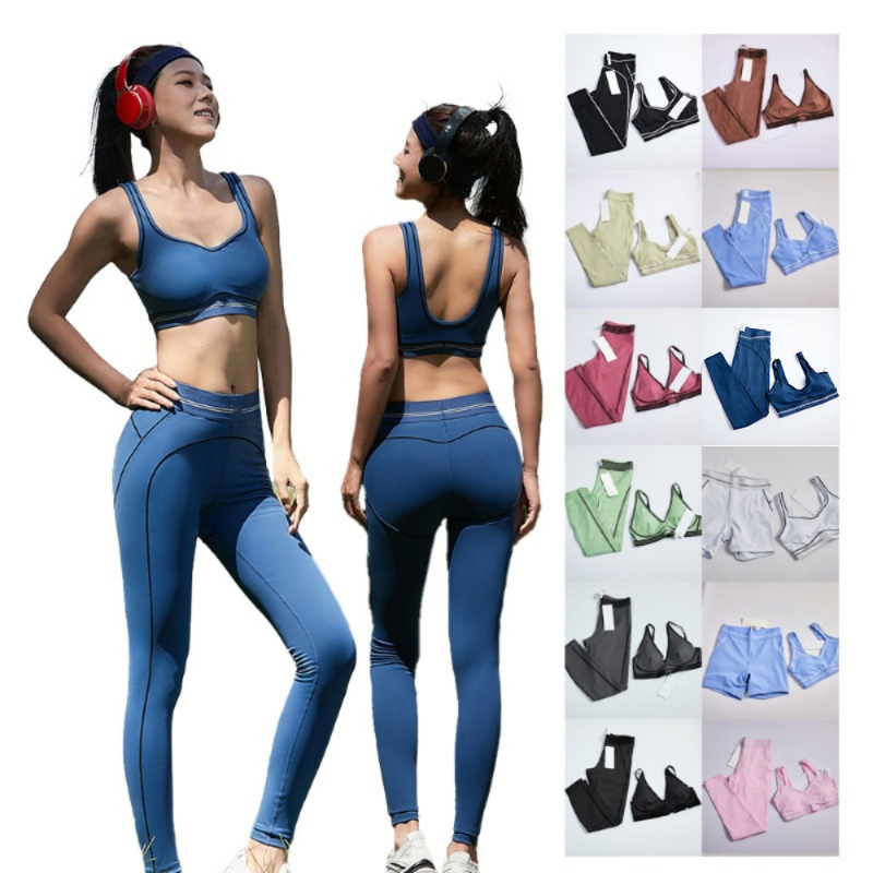 Yoga Set Two Pieces Fitness Gym Set Running Sportswear Breathable Workout Leggings and sports bra/shorts woman-image-1068417379