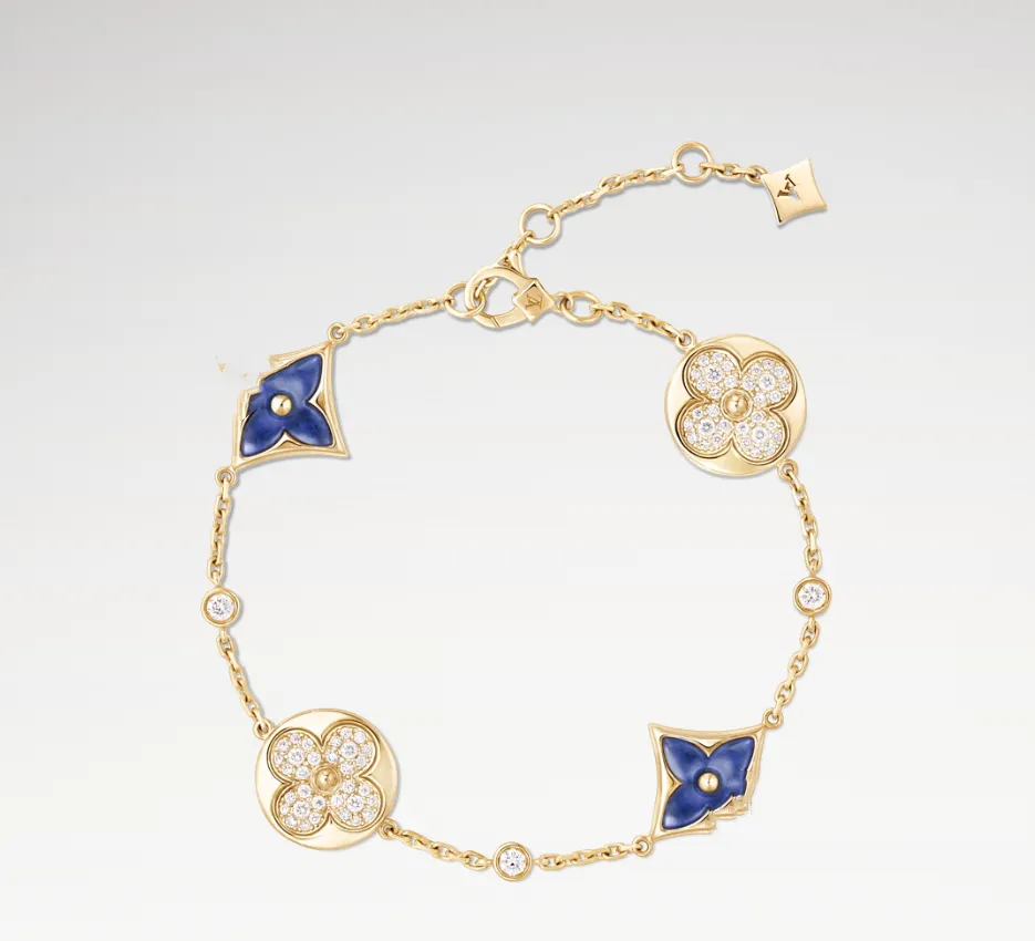 With Box Designer Charm Bracelets Blue Flower Diamond Luxury Bangles 18K Gold Plated Brand Jewelry Bracelet High Quality