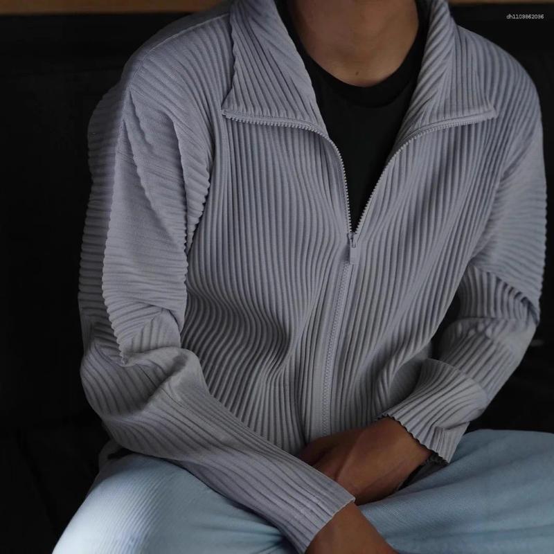 Men's Jackets Miyake Autumn And Winter Pleated Japanese Long-sleeved Turtleneck Zipper Sweater Jacket Stand-up Collar