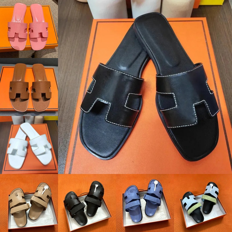 women slippers designer sandals flat slides sliders summer beach sandal womens girls slide black brown leather with box