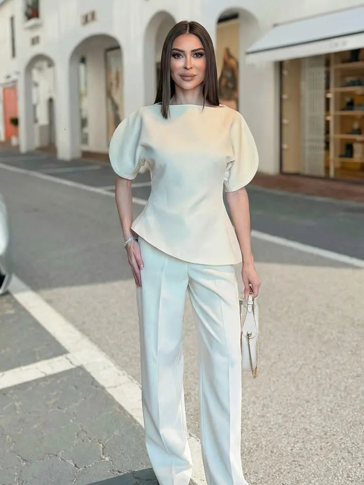 HH Women Elegant Solid Puff Sleeve Blouse Asymmetrical Hem O Neck T-Shirts 2026 Spring Fashion Female Streetwear Y2K Tops 260416BJ