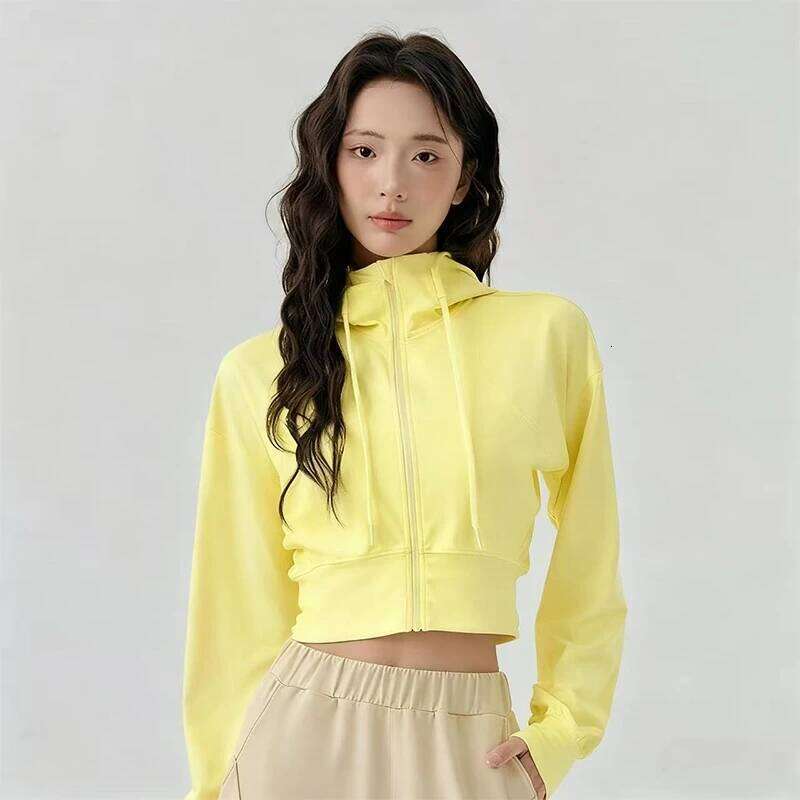 Women's Loose Slim Hooded Short Sports Coat Zipper Outdoor Casual Versatile Yoga Wear Fitness Running Training Top Cloth 26Y0417