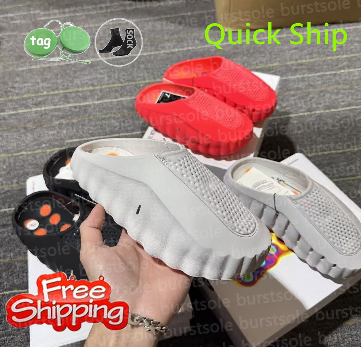 with box Desginer 001 Slide Slides 0001 Slippers Soft Rubber Tech Comfortable Sandals Mules Clog Black Light Bone Solar Red Sail Men Women Summer Si