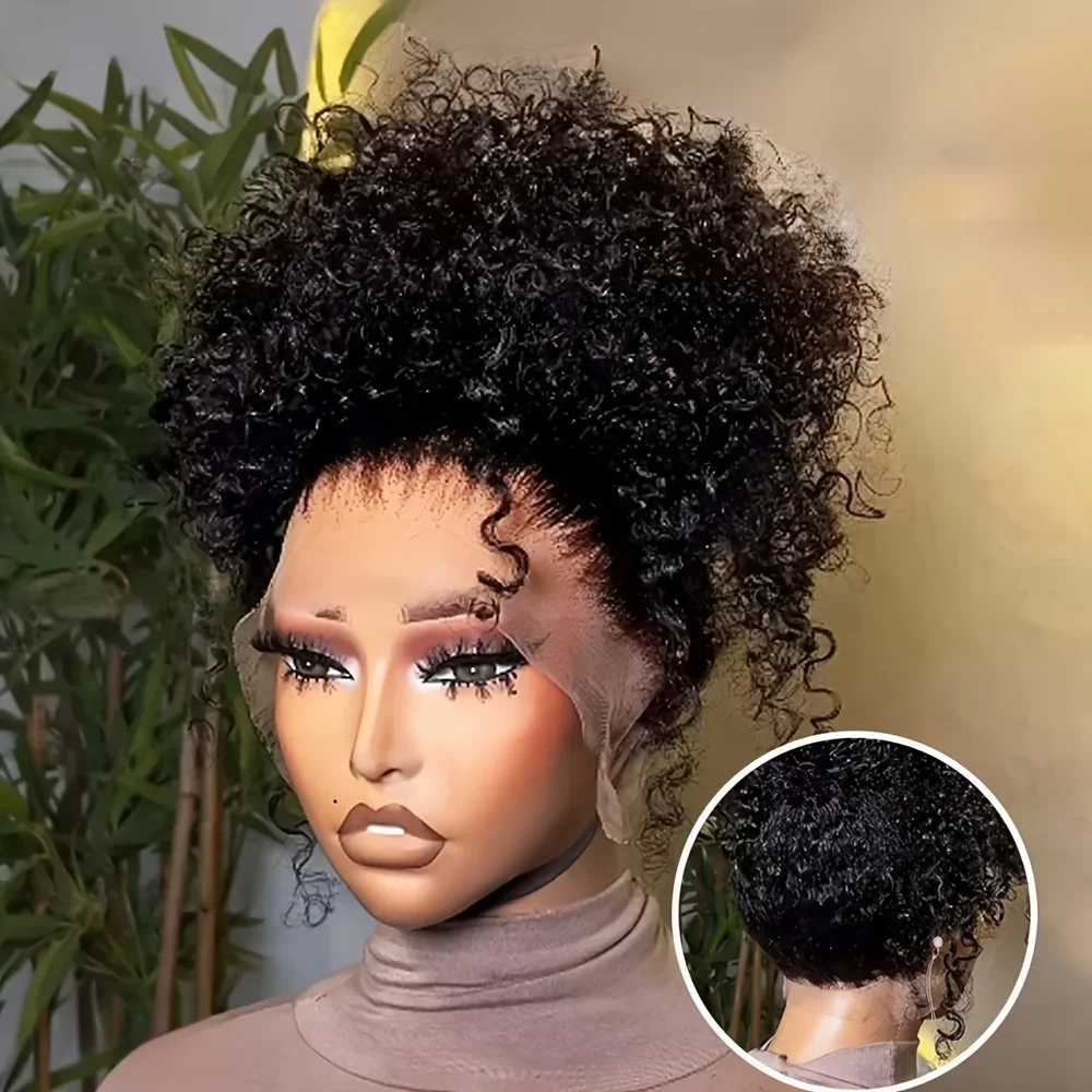 Glueless 250 Density HD Invisi Strap 360 Full Lace Frontal Kinky Curly Wig 30 Inch Black Human Hair Drawstring Water Wave Wig Preplucked for Women 43$