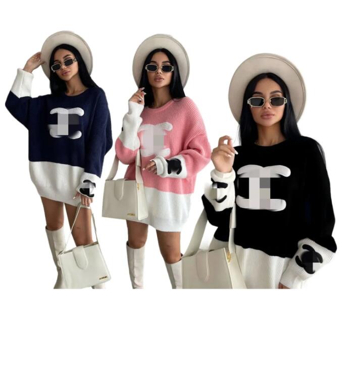 Designer Women's Sweaters Luxury for Striped Print Casual Loose Knitting Female Turtleneck Side Split Pullover Brand Dress Tops