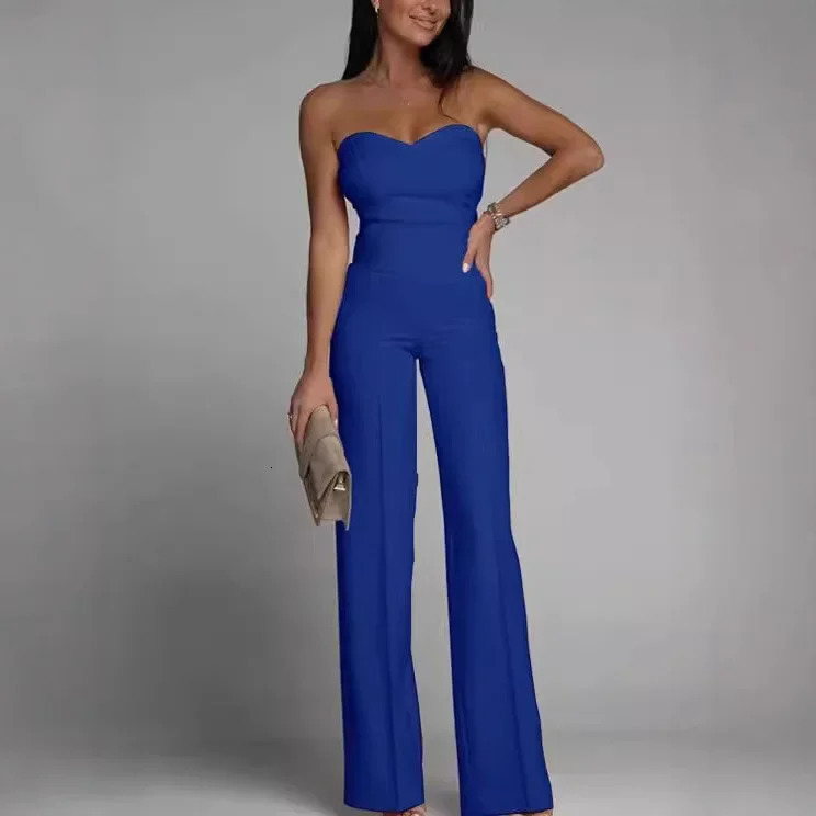 Womens Solid Color Sexy Slim Fit Strapless Straight Leg Jumpsuit 2025 Summer 260416BJ