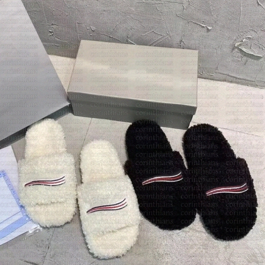 Designer Furry Slides Fur Slide Long Calf Hair Cuir Pantoufle Hommes Femmes Noir Blanc Orange Bleu Vert Rouge Kaki Pantoufles Femmes