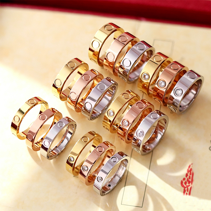 Bague d'amour classique de luxe en or 18 carats avec diamant 5 à 11 tailles 4 mm, 5 mm, 6 mm, en acier inoxydable, étanche, bague de créateur de