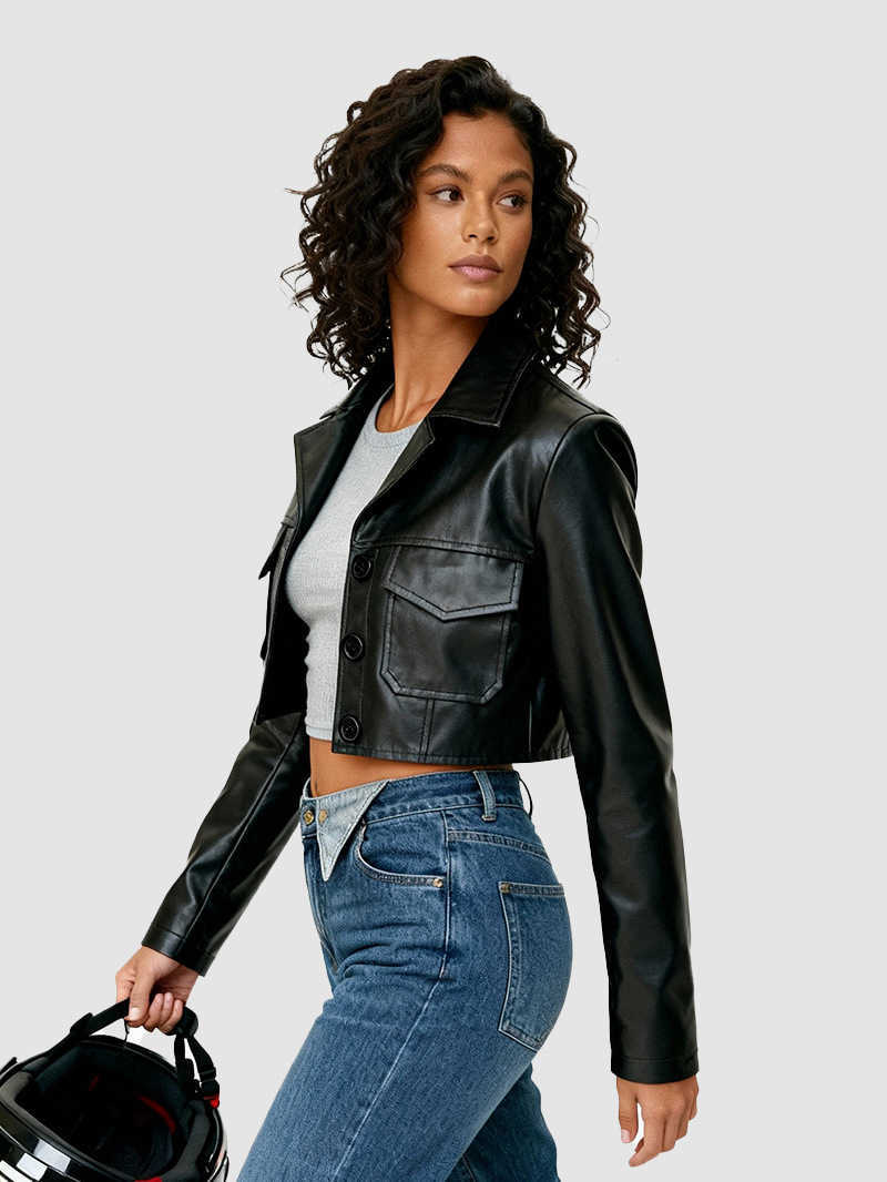 Veste en cuir de couleur assortie pour locomotive de style américain pour femme, vêtements d'extérieur en cuir matelassé pour le printemps et l'a