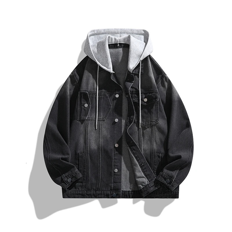 Spring Autumn Mens Loose Streetwear Hooded Denim Jacket Fashion Casual Turn Down Collar Jean Outerwear Hat Detachable Coat Man 260416BJ
