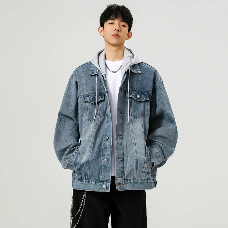 Spring Hooded Casual Men Denim Jacket Outdoor All-match Fashion Male Clothing Quality Comfortable Outerwear Solid Color Trend 260416BJ